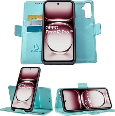 Geschikt voor OPPO Reno 12 Pro - Book Case Hoesje - Uitneembaar Hoesje - Magnetische Sluiting - Portemonnee Baby Blauw