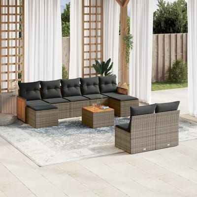 vidaXL - 10-delige - Loungeset - met - kussens - poly - rattan - grijs