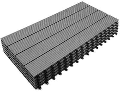 Set van 5 rechthoekige terrastegels voor buiten, houtcomposiet, grijs, 60 x 30 cm