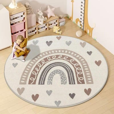 Verkeer Weg Rond Tapijt Kinderkamer Woonkamer Decoratie Kleden Crèche Baby Kruip Spel Antislip Vloermat Kinder Slaapkamer 60*60cm beige