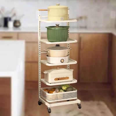 Keukenplank Beugels - Opbergrek Organizer - Keuken Organiseren - Ventilatie Ontwerp - 5 Planken 1 Mand - Wit