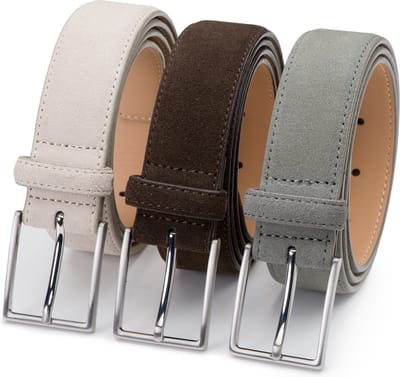 DTCH.FIT Herenriem Suède Bobby - Riem Beige, Donkerbruin & Lichtgrijs - Pantalon & Jeans Broekriem - Riemmaat 105cm - Totale lengte 120cm - 3 Stuks
