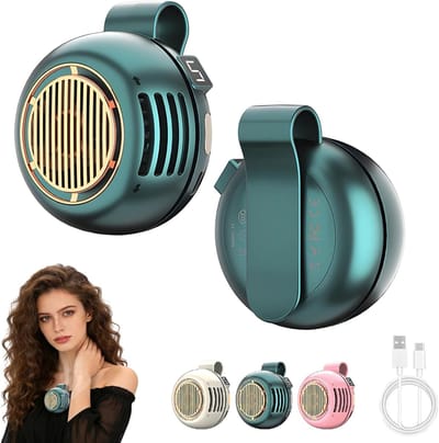 Draagbare, stille mini-ventilator met clip, 5 snelheidsstanden, 360° draaibare clip, geschikt voor shirts en taillebanden, USB-oplaadbare kleine draagbare ventilator, nieuwe cycloonventilator, geschikt voor buiten/reizen/kantoorgebruik, groen.