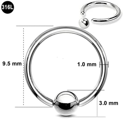 Ball Closure Piercing Ring – 1.0 mm Dikte – 9.5 mm Diameter – Chirurgisch Staal