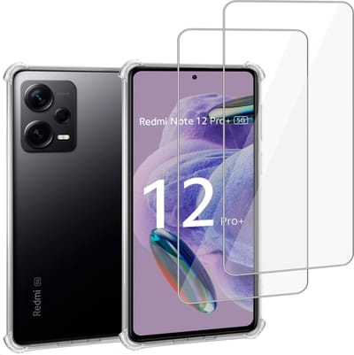 Geschikt voor Xiaomi Xiaomi Redmi Note 12 Pro+ - Hoesje + 2x Screenprotector – Gehard Glas Cover + Shock Proof Case – Transparant