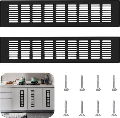 Ventilatieroosters voor Ventilatie - Set van 2 - Roestvrij Staal Effect - Zwart - 80 x 250 mm - Geschikt voor Keukens, Kasten en Badkamers