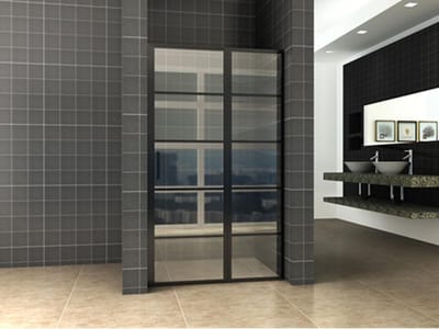 Wiesbaden Horizon nisdeur met vast deel en raster 1100 x 2000 x 8mm nano helder glas/mat zwart