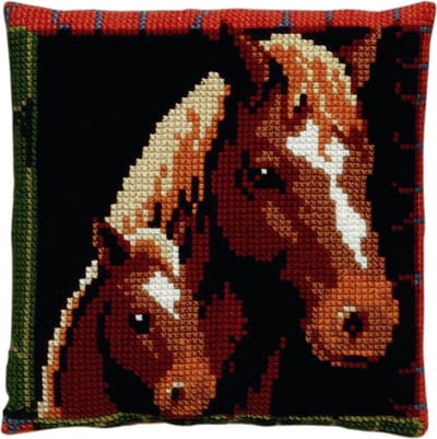 Pako Borduurpakket kruissteekkussen - Pony met veulen - geprint stramien - 003.085 -DIY kit