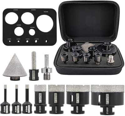Diamantboorset set van 10 stuks voor tegels, marmer, keramiek en graniet - 6/6/8/25/35/50/68 mm met diamantfrees en adapter