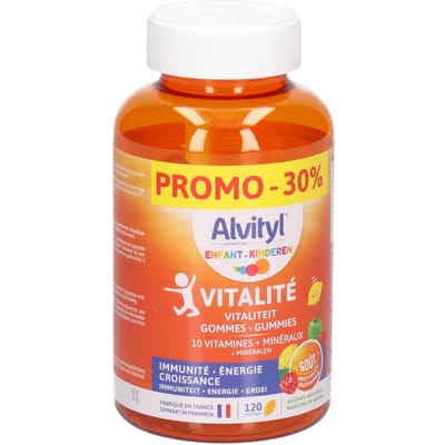 Alvityl Kinderen Vitaliteit Gummies - Multivitamine Gummies met 10 Vitamines en Mineralen - B2, B3, B6 en C Helpen Vermoeidheid Verminderen - Zonder Gelatine en Lactose - Multivruchtensmaak - Vanaf 4 Jaar - 120 Gummies
