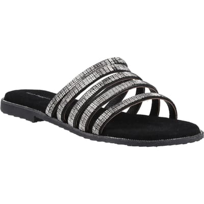Hush Puppies Paris Slide Suède Dames Zwarte/Zilveren Sandalen