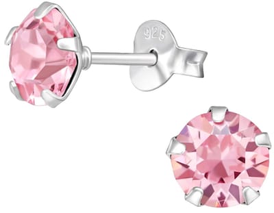 Joy|S - Zilveren ronde oorbellen - kristal roze - 6 mm - oorknoppen - sterling zilver 925