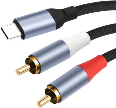 USB-C naar Dual RCA Kabel - 24-bit 96kHz DAC - voor Smartphone, Laptop, Versterker en Mixer - 2 meter - zwart