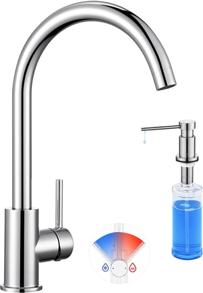 CECIPA max Keukenkraan - Mengkraan Keuken - Met Zeepdispenser 300ML - Keuken kraan Chroom - 360° draaibaar Mengkraan - C-vormig
