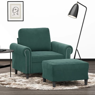 vidaXL - Fauteuil - met - voetenbank - 60 - cm - fluweel - donkergroen