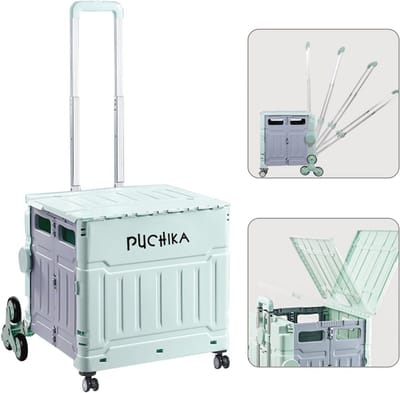 Opvouwbare Boodschappentrolley met Deksel - 48L, Groene Telescopische Handgreep en 8 Rubber Wielen
