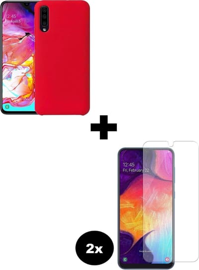 Hoesje - Met 2x Screenprotector - Geschikt voor Samsung Galaxy A50 - Sterk & Shockproof - Telefoon Hoes - Back Cover - Siliconen Case - Telefoonhoes - Rood