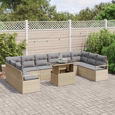vidaXL - Tuinbank - Set - 11 - st - 10-Aantal - zitplaatsen - Beige - en - Lichtgrijs