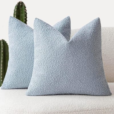 Set van 2 Bouclé Kussenhoezen Lichtblauw – Decoratieve Sierkussensloop 50x50 cm voor Bank en Woonkamer