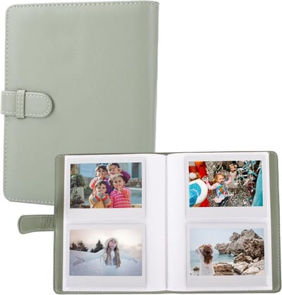 Fotoalbum met 80 Pockets voor Instax Wide Camera's, PU Leer, Horizontaal, Groene Lychee Textuur, Perfect voor Herinneringen en Souvenirs