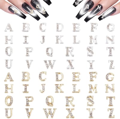 Dailygoods - Set van 52 3D Nagelbedels met Letters in Zilver en Goud