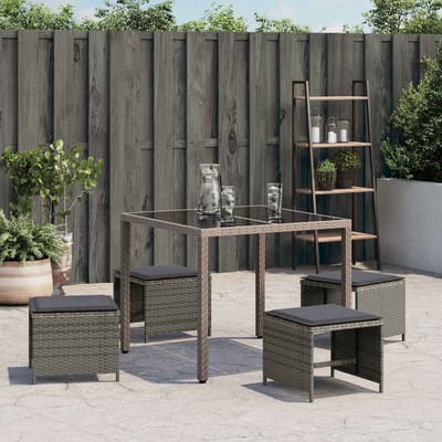 vidaXL - Tuinkrukken - 4 - st - met - kussens - 41x41x36 - cm - poly - rattan - grijs