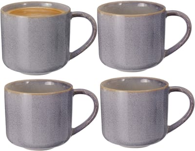 Excellent Houseware Koffiemok/theemok - set 4x - Rustic - blauw - 330 ml - mokken - keramiek