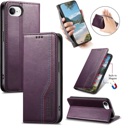 Praktische en Stijlvolle PU Leren Portemonnee Hoes voor iPhone 17e / 16e _ Paars