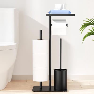 Unyqoos ® Stijlvolle Vrijstaande Toiletpapierhouder Set met Opbergplank en Borstel