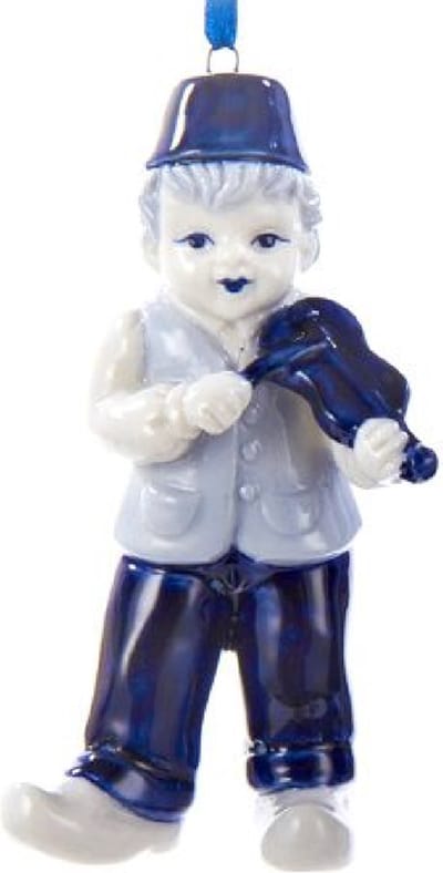 Delft blauw mannetje met viool; merk Kurt S. Adler