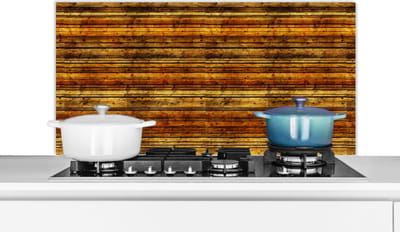 Spatscherm keuken 100x50 cm - Kookplaat achterwand Vintage - Hout - Patronen - Planken - Muurbeschermer - Spatwand fornuis - Hoogwaardig aluminium
