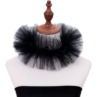 Dames Retro Net Tule Pofmouw Nepkraag Dramatische Rol Accessoire Hofse Ruche Ketting black