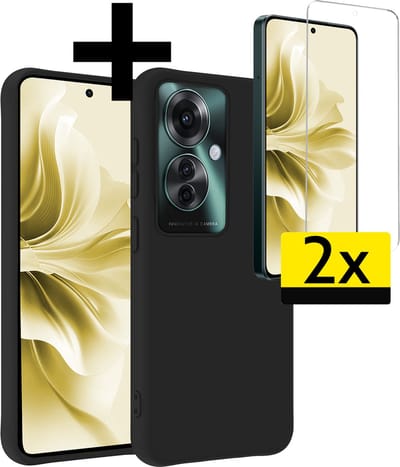 Hoesje - Met 2x Screenprotector - Geschikt voor OPPO Reno 11F - Sterk & Shockproof - Back Cover - Siliconen Case - Telefoon Hoes - Telefoonhoesjes - Zwart
