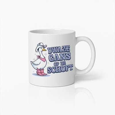 Grappige Nederlandse Zegswijze Mok - "Dwaze Gans op de Schoft" met Schattige Eend Illustratie - Humoristisch Cadeau voor Dieren- en Spreukenliefhebbers