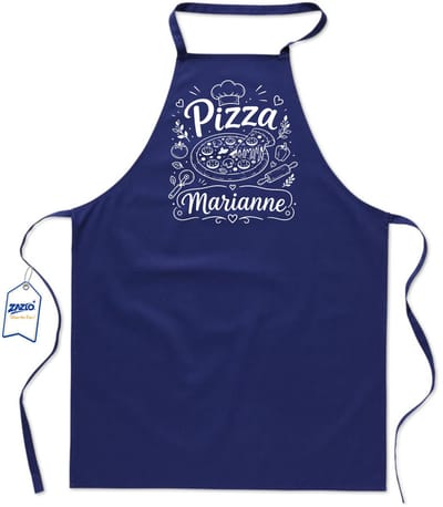 Basics - Unisex Schort - kookschort - keukenschort - BBQ schort - 65 x 90 cm - 100% katoen - pizza - met voornaam naar keuze - blauw
