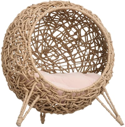 Nordhaus Katten Mand- Rotan Huis - Gezellige Kattenmand Hol - Zacht Pluche Kussen Binnenin