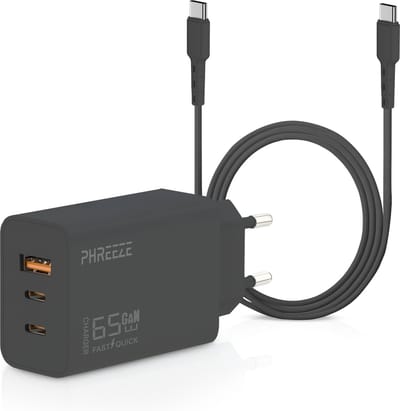 65w usb C oplader - usb c naar usb c - incl usb C kabel 2 meter - power delivery - super fast charging - snellader - voor telefoon, tablet en laptop - wit