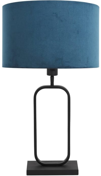 Tafellamp Stang 4812ZW met blauwe velours kap en kantelbare fitting, zwart armatuur, hoogte 47 cm, merk Steinhauer