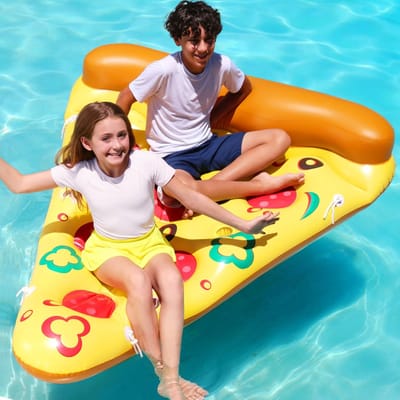 1 stuk Giant Opblaasbare pizza Slice Pool Float, Fun Pool Flots, Zwemfeest speelgoed, zomer zwembad vlot, extra groot met bekerhouders
