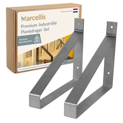 Marcellis - 2x Industriële plankdrager XL - Voor plank 30cm + schroefset - roestvrij staal - T1