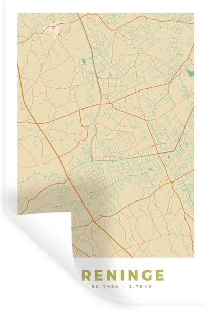 Muurstickers - Sticker Folie - België - Lo-Reninge - Plattegrond - Kaart - Stadskaart - 20x30 cm - Plakfolie - Muurstickers Kinderkamer - Zelfklevend Behang - Zelfklevend behangpapier - Stickerfolie