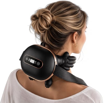 Nekmassage Apparaat met Touchscreen – Verwarmde Massagehand met Warmtefunctie voor Nek, Schouders & Rug – Elektrische Massage Apparaat – Massagekussen – Draadloos, Oplaadbaar & Draagbaar - Zwart