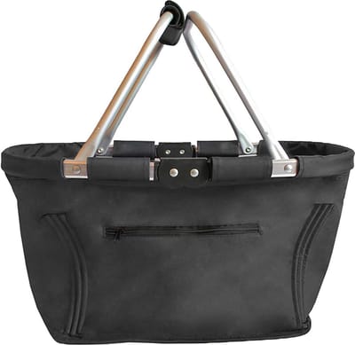 Maxline opvouwbare boodschappenmand, opvouwbaar, groot, stabiel met poten, zwart, 48,5 x 28 x 28 cm, draagmand met handvat, boodschappenmand voor dames en heren, opvouwbare boodschappenmand