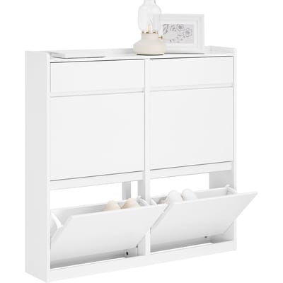 SoBuy Schoenenkast met 4 kleppen, Schoenenrek, Schoenenopslag, Entreekast, Opbergkast voor Hal, Wit, 98x95x19cm, FSR169-W