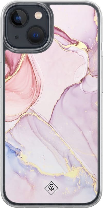 Casimoda® hoesje - Geschikt voor iPhone 13 Mini - Marmer roze paars - 2-in-1 case - Schokbestendig - Marble design - Verhoogde randen - Paars, Transparant