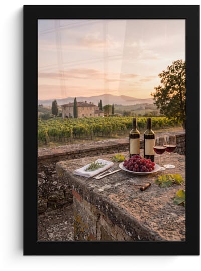 Poster in lijst - Fotolijst 20x30 cm - Posters - Wijn - Glazen - Druiven - Wijngaard - Posterlijst zwart - Decoratie - Wanddecoratie woonkamer - Muurdecoratie slaapkamer