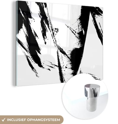 MuchoWow® Glasschilderij 120x90 cm - Schilderij acrylglas - Verf - Zwart - Abstract - Foto op glas - Schilderijen