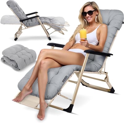 Opvouwbare Tuinligstoel - Strandstoel Lounger - Ontspannen Buiten - Verstelbare Rugleuning - Tot 120 kg - Grijs Beige