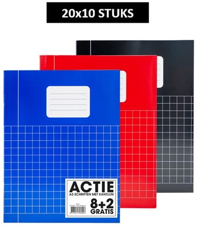 SOHO Schriften - A5 formaat - 70 grams papier - Met kantlijn - 3 kleuren - Zwart/Rood/Blauw - 10mm ruit - 80 bladzijden - 20 x 10 stuks