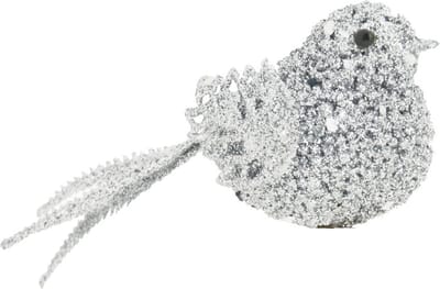 1x stuks decoratie vogels op clip glitter zilver 12 cm - Decoratievogeltjes/kerstboomversiering/bruiloftversiering